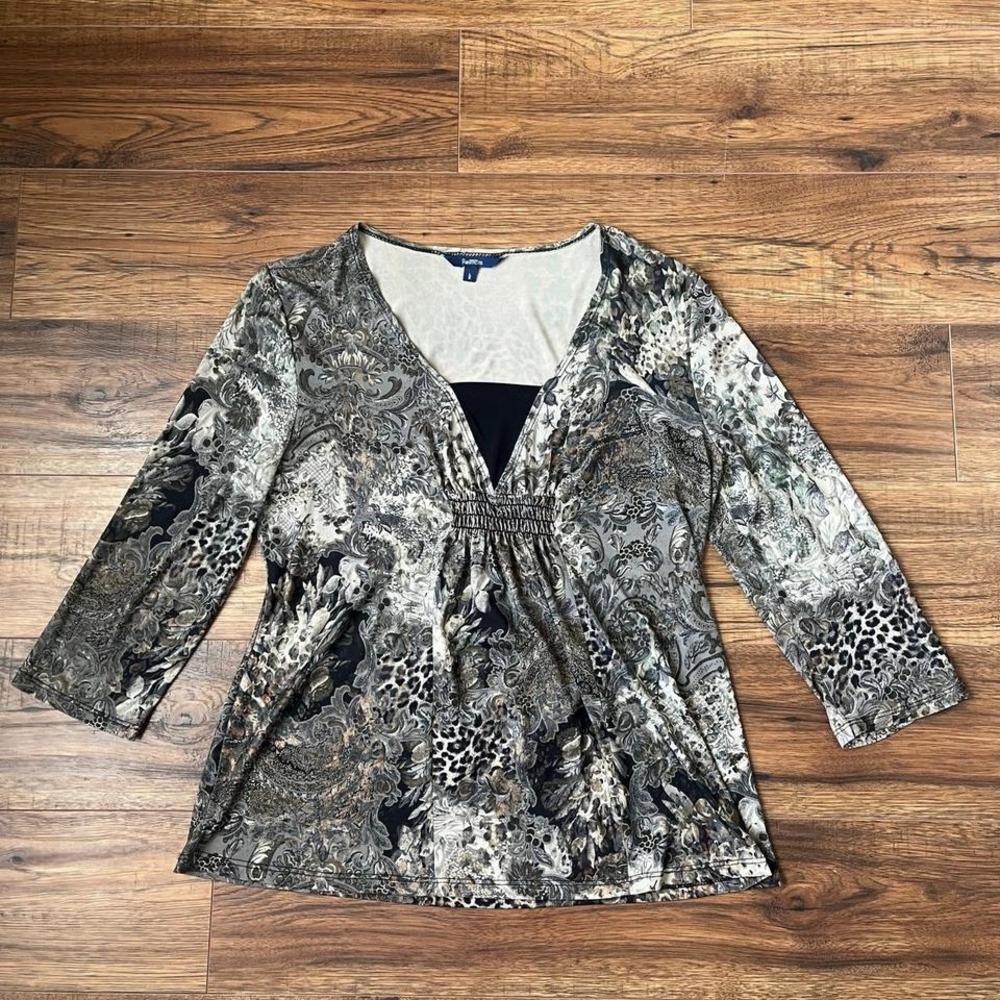 Reitmans Paisley Empire Waist Women L Stretch Babydoll‎ Top Boho Fairycore Y2K